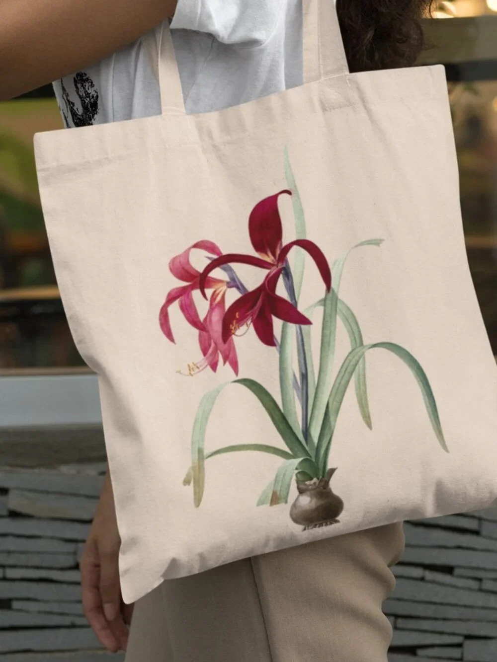 Jacobean Lily Vintage Floral Print Graphic Canvas Tote Bag
